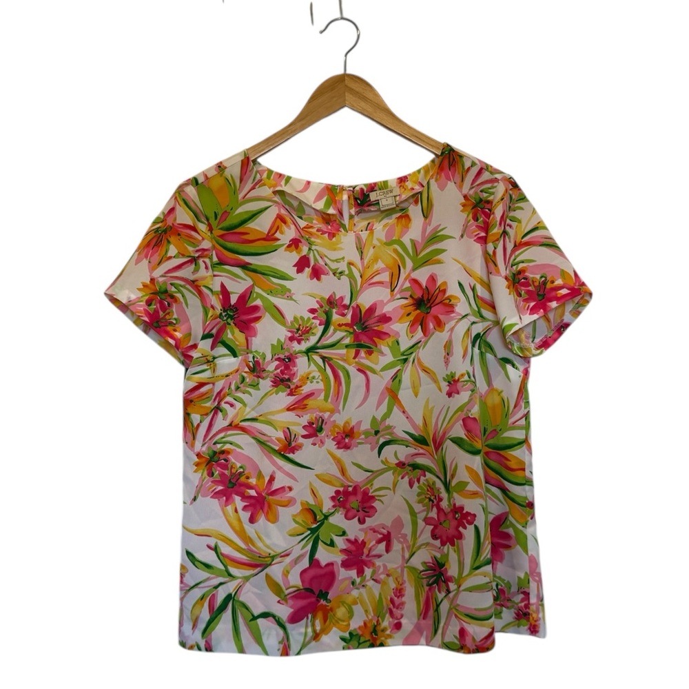 J. Crew Factory Vibrant Floral Printed Tshirt - Pink, Green, Orange